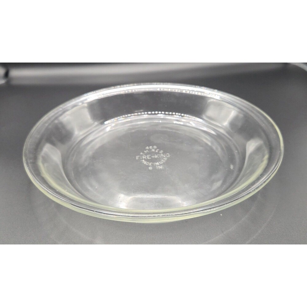 VTG 50s Fire-King 8 In. Pie Plate Clear Round Borosilicate Glass Made In USA